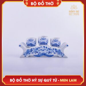 Bộ đồ thờ men lam Hỷ Sự Quý Tử bo do tho men lam hy su quy tu 16