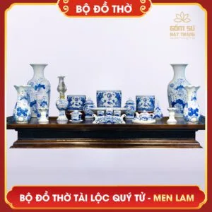 Bộ đồ thờ men lam Tài Lộc Quý Tử