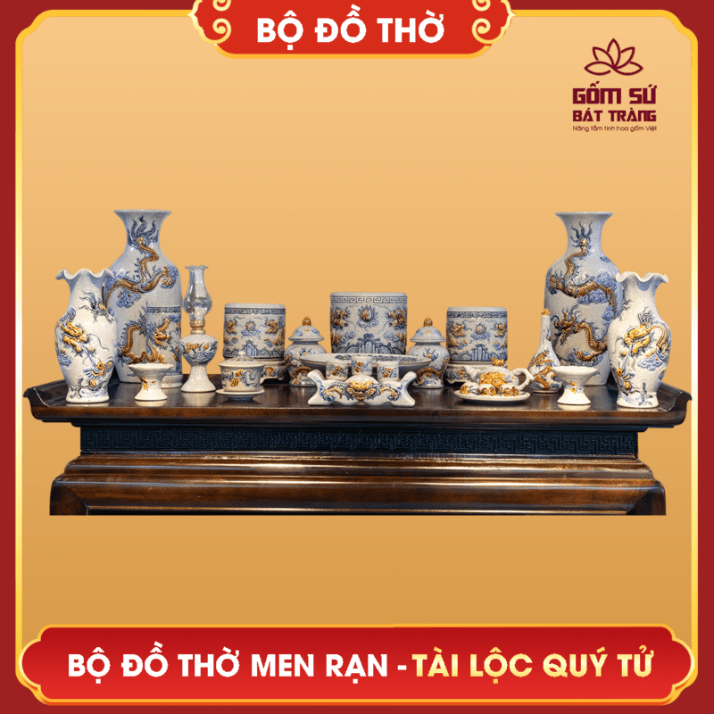 Bộ đồ thờ Tài Lộc Quý Tử men rạn