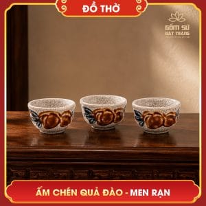 Ấm chén thờ Quả Đào men rạn am chen tho qua dao men ran 10