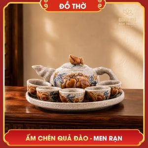 Ấm chén thờ Quả Đào men rạn am chen tho qua dao men ran 11