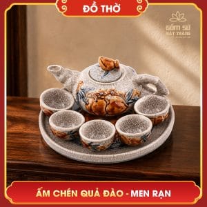 Ấm chén thờ Quả Đào men rạn am chen tho qua dao men ran 12