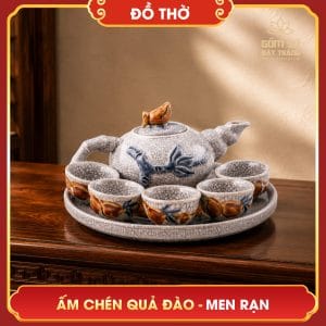 Ấm chén thờ Quả Đào men rạn am chen tho qua dao men ran 13
