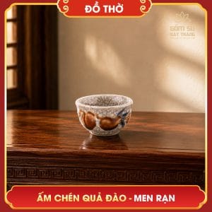 Ấm chén thờ Quả Đào men rạn am chen tho qua dao men ran 14