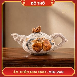 Ấm chén thờ Quả Đào men rạn am chen tho qua dao men ran 9