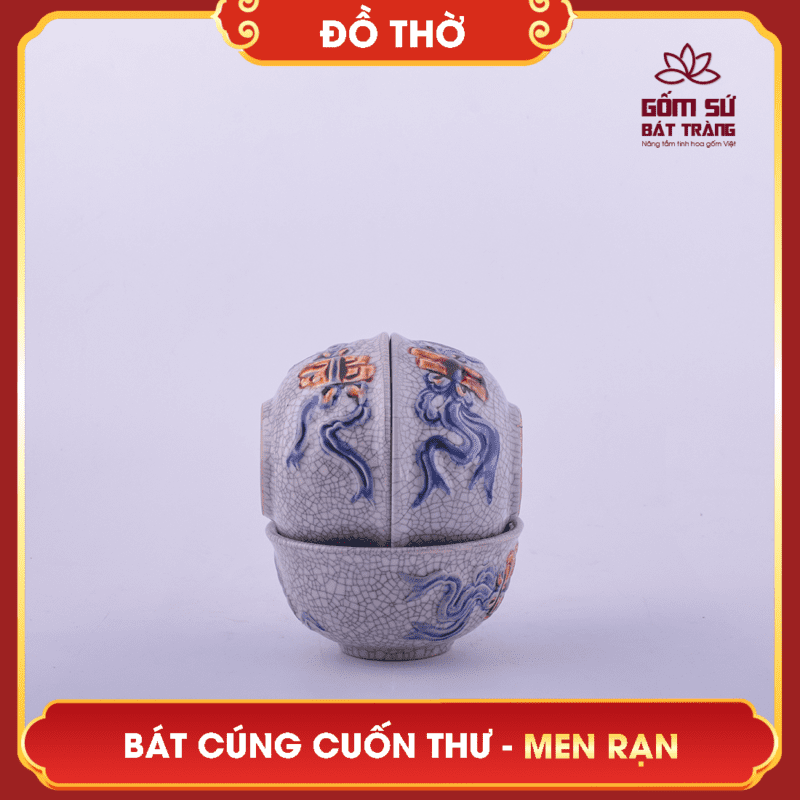 Bát cúng Cuốn Thư men rạn bat cung cuon thu men ran 1