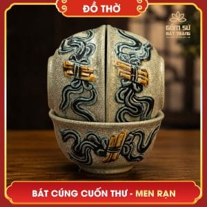 Bát cúng Cuốn Thư men rạn bat cung cuon thu men ran 9