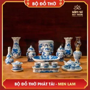Bộ đồ thờ men lam Phát Tài