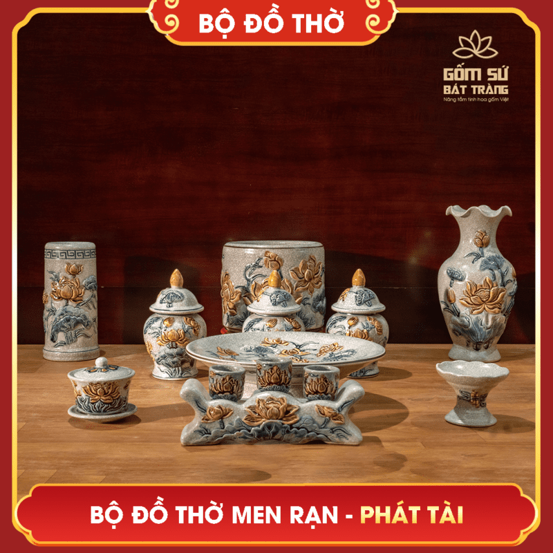 Bộ đồ thờ Phát Tài men rạn