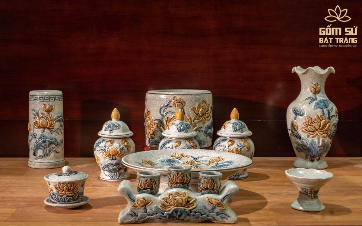 Bộ đồ thờ men rạn Phát Tài bo do tho men ran phat tai 14