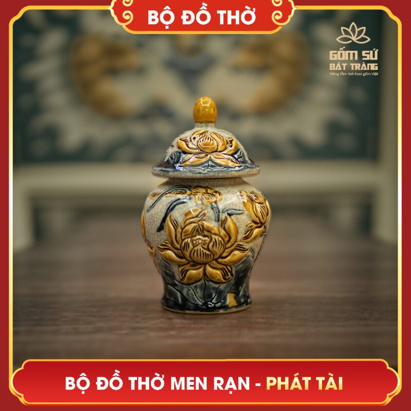 Bộ đồ thờ men rạn Phát Tài bo do tho men ran phat tai 24