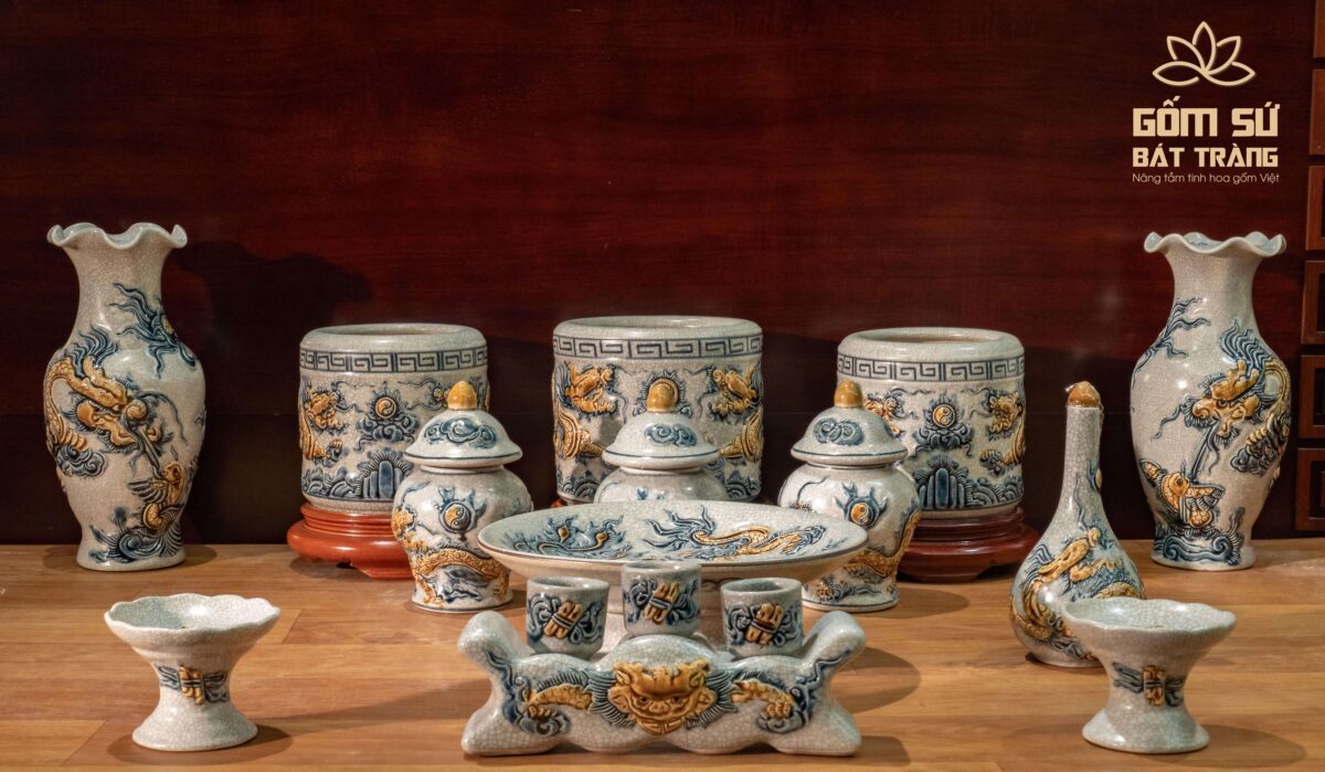 Bộ đồ thờ men rạn Thịnh Vượng bo do tho men ran thinh vuong 14