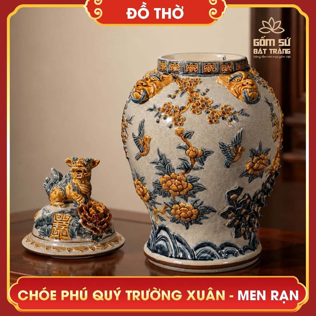 Chóe Phú Quý Trường Xuân men rạn Chóe phong thủy Gốm Sứ Bát Tràng thường có kiểu dáng chung là phần thân có miệng nhỏ và phình to ở giữa, mang ý nghĩa phong thủy như là một bình hút lộc