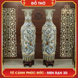 Lộc bình Tứ Cảnh men rạn đắp nổi 3D loc binh tu canh men ran dap noi 3d 7