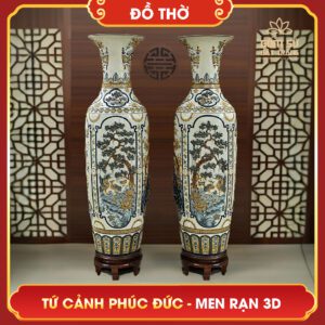 Lộc bình Tứ Cảnh men rạn đắp nổi 3D loc binh tu canh men ran dap noi 3d 8
