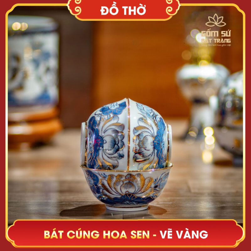 Bát cúng Hoa Sen vẽ vàng bat cung hoa sen ve vang 3