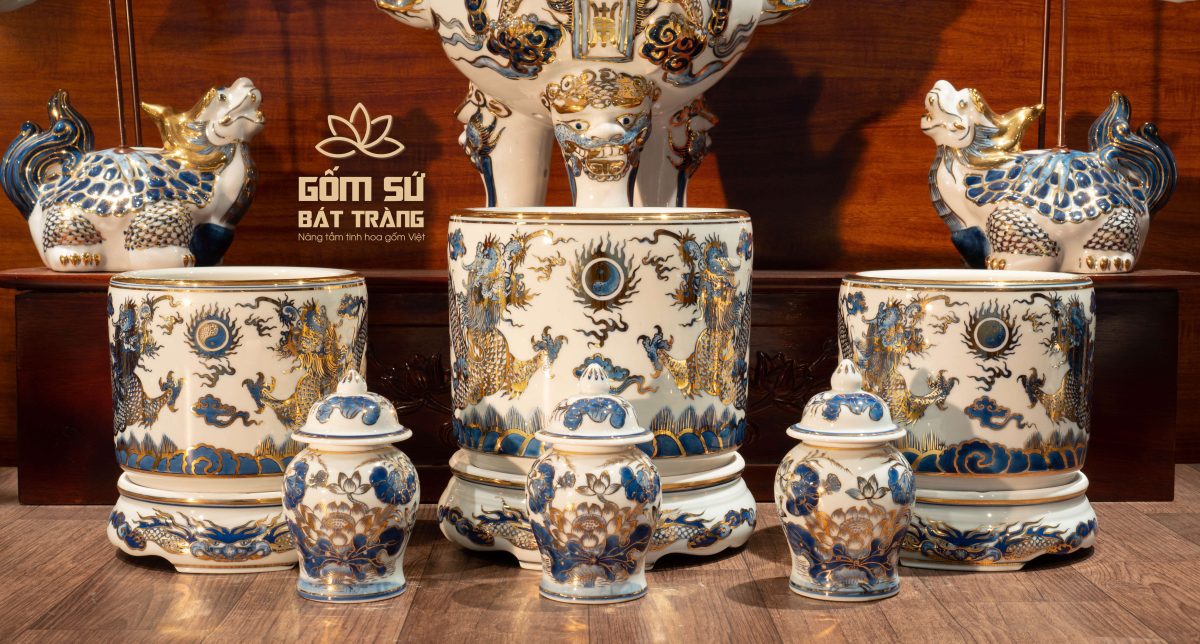 Bát hương Lưỡng Long Chầu Nguyệt vẽ vàng bat huong luong long chau nguyet ve vang 7