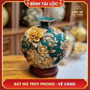 Bình tài lộc vẽ vàng Bát Mã Truy Phong H30 binh tai loc ve vang bat ma truy phong H30 9