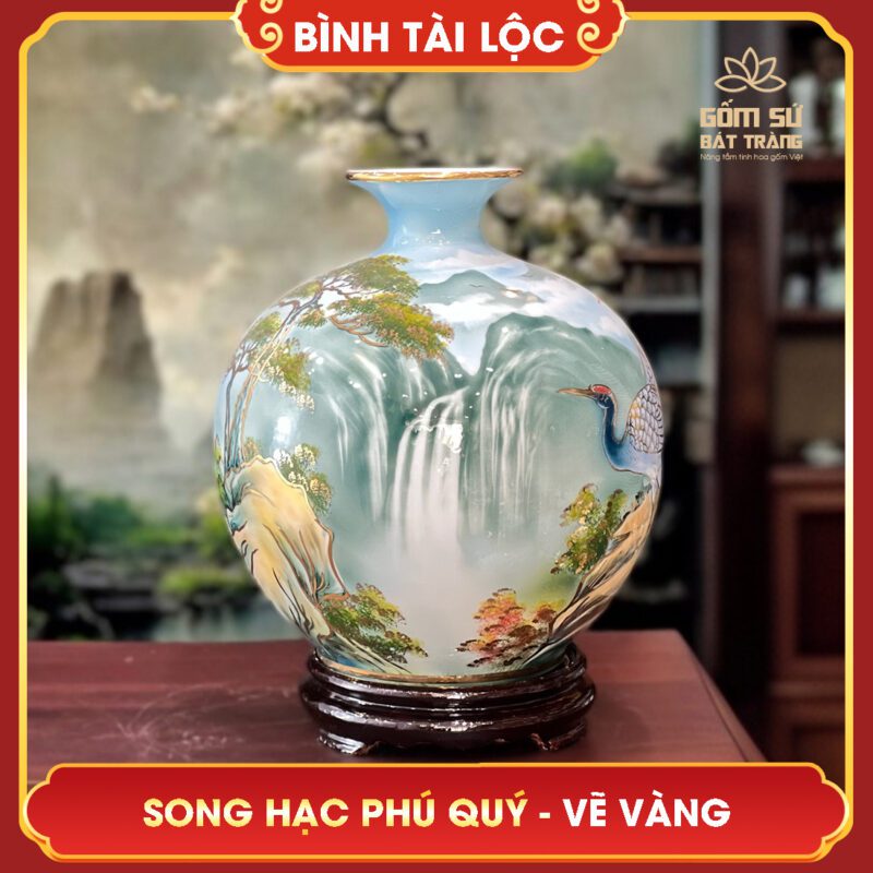 Bình tài lộc vẽ vàng Song Hạc Phú Quý H30 binh tai loc ve vang song hac phu quy h30 11