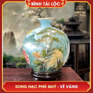 Bình tài lộc vẽ vàng Song Hạc Phú Quý H30 binh tai loc ve vang song hac phu quy h30 12