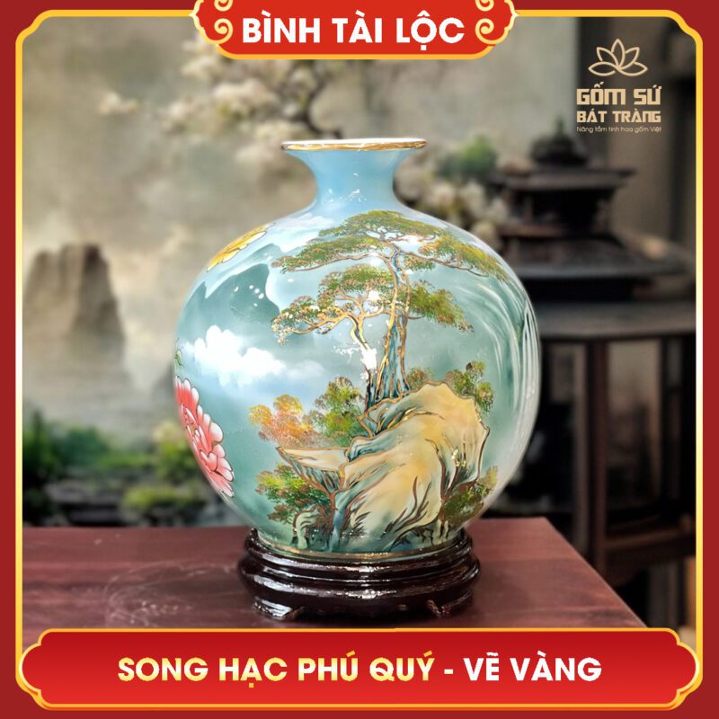 Bình tài lộc vẽ vàng Song Hạc Phú Quý H30 binh tai loc ve vang song hac phu quy h30 12