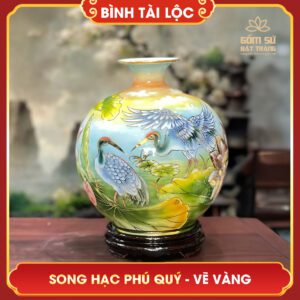 Bình tài lộc vẽ vàng Song Hạc Phú Quý H30 binh tai loc ve vang song hac phu quy h30 13