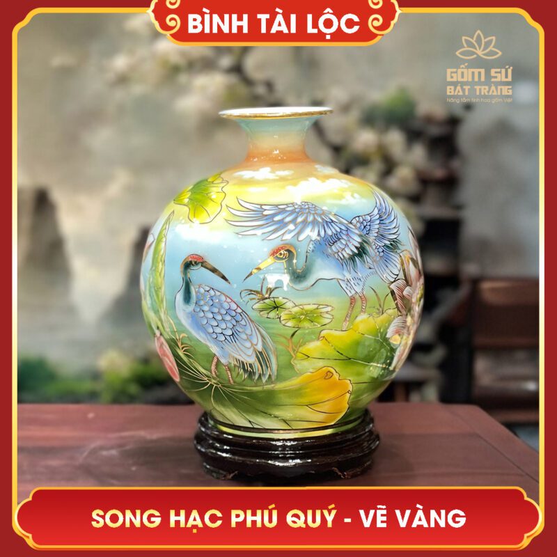 Bình tài lộc vẽ vàng Song Hạc Phú Quý H30 binh tai loc ve vang song hac phu quy h30 13