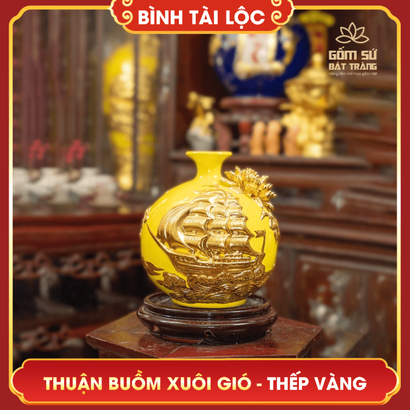 Top 10 mẫu bình gốm sứ hút tài lộc Bát Tràng HOT nhất hiện nay binh tai loc thep vang thuan buom xuoi gio 9