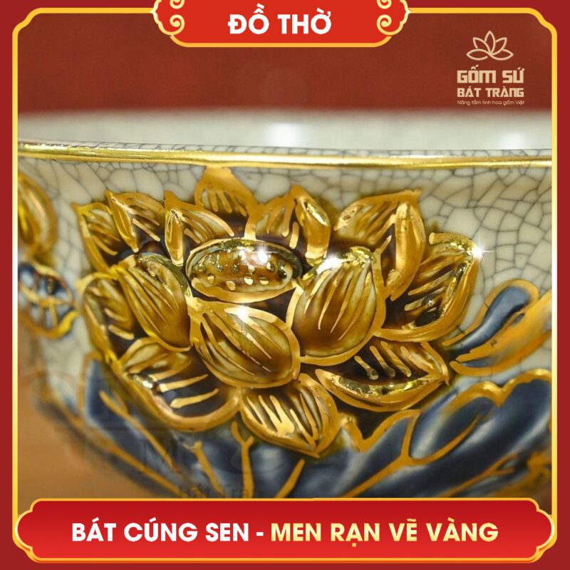 Bát cúng Hoa Sen men rạn vẽ vàng bat cung hoa sen men ran ve vang 3