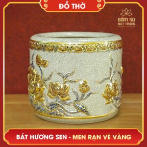 Bát hương Hoa Sen men rạn vẽ vàng bat huong hoa sen men ran ve vang 3