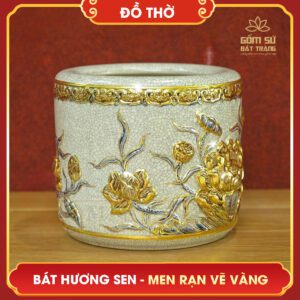 Bát hương Hoa Sen men rạn vẽ vàng bat huong hoa sen men ran ve vang 4