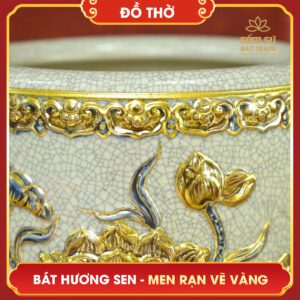 Bát hương Hoa Sen men rạn vẽ vàng bat huong hoa sen men ran ve vang 5