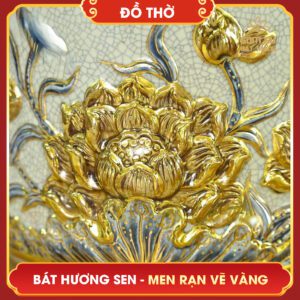 Bát hương Hoa Sen men rạn vẽ vàng bat huong hoa sen men ran ve vang 6