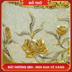 Bát hương Hoa Sen men rạn vẽ vàng bat huong hoa sen men ran ve vang 8