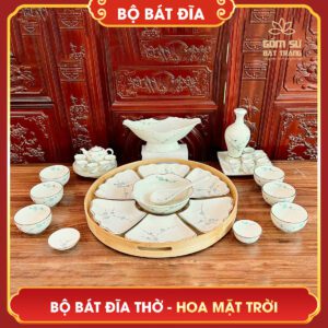 Bộ bát đĩa thắp hương Hoa Mặt Trời bo bat dia hoa mat troi 3