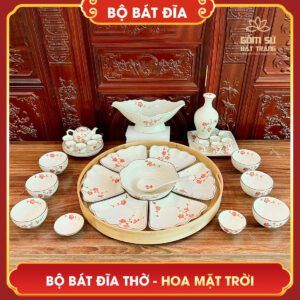 Bộ bát đĩa thắp hương Hoa Mặt Trời bo bat dia hoa mat troi 7