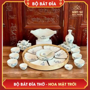 Bộ bát đĩa thắp hương Hoa Mặt Trời bo bat dia hoa mat troi 8
