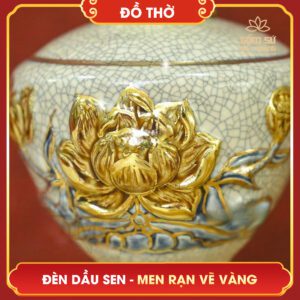 Đèn dầu Hoa Sen men rạn vẽ vàng den dau hoa sen men ran ve vang 3