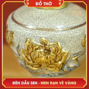 Đèn dầu Hoa Sen men rạn vẽ vàng den dau hoa sen men ran ve vang 4