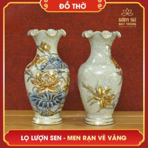 Lọ lượn Hoa Sen men rạn vẽ vàng lo luon hoa sen men ran ve vang 3