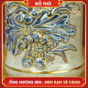 Ống hương Hoa Sen men rạn vẽ vàng ong huong hoa sen men ran ve vang 4