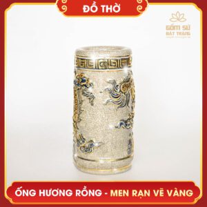 Ống hương Rồng men rạn vẽ vàng ong huong rong men ran ve vang 3
