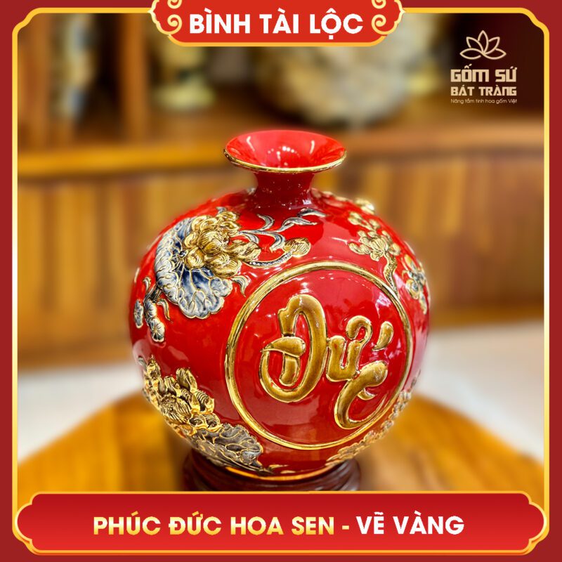 Bình tài lộc vẽ vàng Sen Phú Quý H30 binh tai loc phuc duc hoa sen ve vang 2