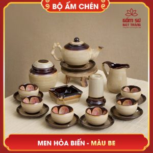 Bộ ấm chén men hỏa biến màu be bo am chen men hoa bien mau be 3