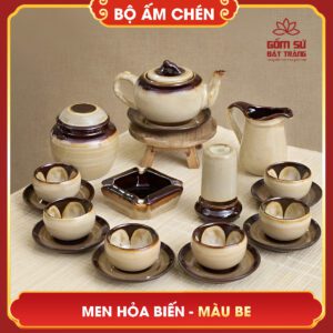 Bộ ấm chén men hỏa biến màu be bo am chen men hoa bien mau be 5