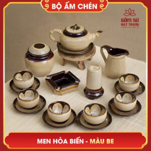 Bộ ấm chén men hỏa biến màu be bo am chen men hoa bien mau be 6