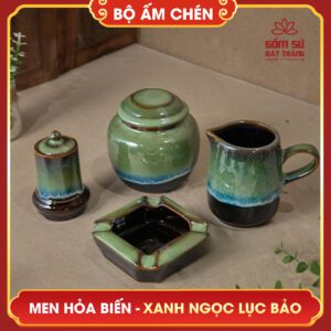 Bộ ấm chén men hỏa biến xanh ngọc lục bảo bo am chen men hoa bien xanh ngoc luc bao 3