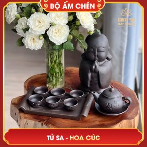 Bộ ấm chén Tử Sa hoa cúc bo am chen tu sa mau den 4