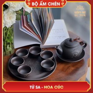 Bộ ấm chén Tử Sa hoa cúc bo am chen tu sa mau den 5