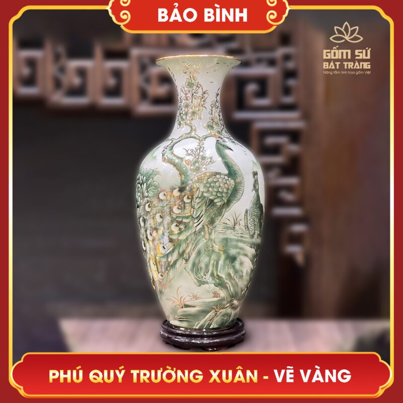 Bình tài lộc vẽ vàng Sen Phú Quý H30 bao binh tai loc ve vang phu quy truong xuan h70 2
